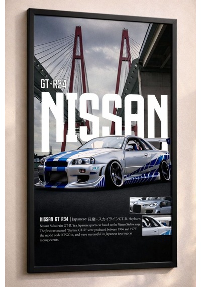 Nissan Gt-r R34 Under The Bridge Estetik Duvar Posteri , Çerçevesiz Poster
