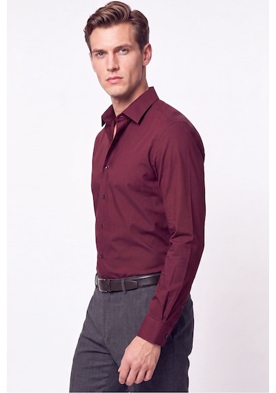 Slim Fit Pamuklu Bordo Gömlek G 1607