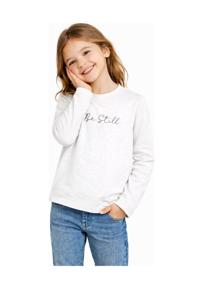 Taşlı Çocuk Sweatshirt Ekru