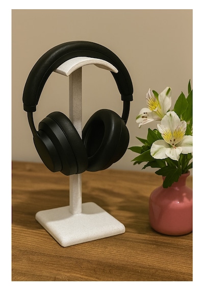 Dekoratif Gamer Kulaklık Standı - Kulaklık Tutucu - Mermer Beyazı - 24 Cm