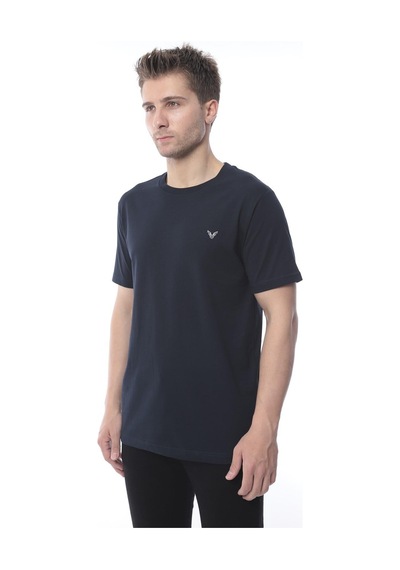 Slim Fit Kısa Kol Nakışlı %100 Pamuklu T-shirt Fs-003011 - Lacivert-2177
