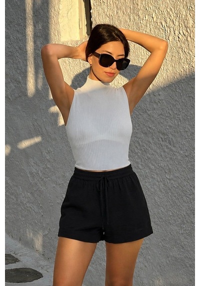 Seeh Siyah Basic Müslin Şort Sh271