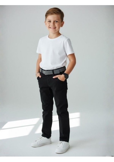 Zekids Erkek Çocuk Kemerli Gabardin Pantolon-16347 Siyah