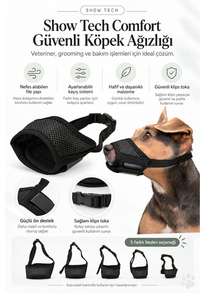 Showtech Comfort Güvenli Köpek Ağızlığı Large - Yarım Beden Ayarlanabilir Ağızlık Yüksek Koruma