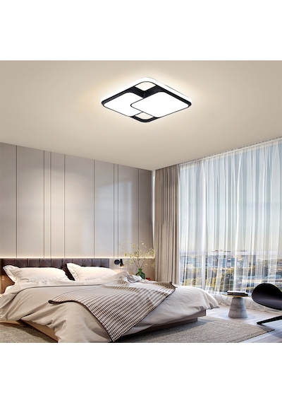 Catluz 50X50 CM Siyah 2'li Kare Led Tavan Lambası Avize Modern Aydınlatma 3 Işık Rengi Kumandalı Siyah