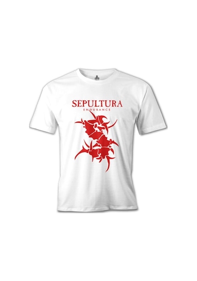 Sepultura - Endurance Logo Red Beyaz Erkek Tshirt