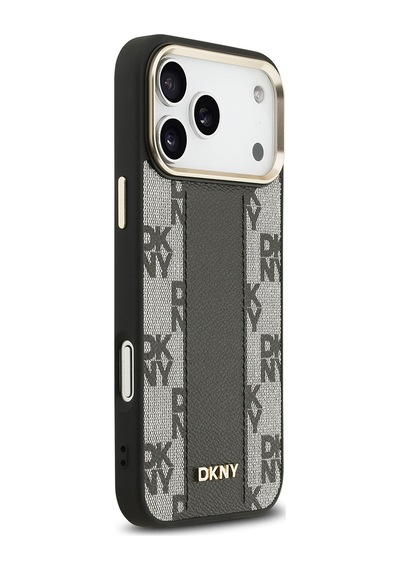 Apple Uyumlu iPhone 17 Pro Max  Kılıf Dkny Lisanslı M-safeli 3d Yazılı Checkere Pattern Kapak Siyah Siyah