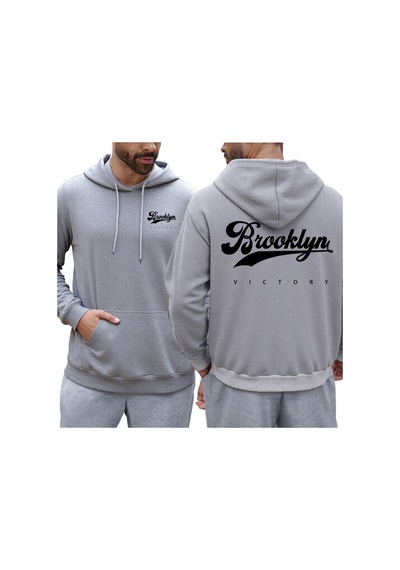 Startmore Startmorebrooklyn Victory Logo Baskılı Kapüşonlu Svetşört Erkekler İçin Sonbahar Tüm Maç Kapüşonlular Gri