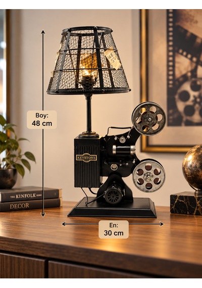 Müjde Concept Retro Projeksiyon Makinesi Tasarımına Sahip Dekoratif Abajur Siyah
