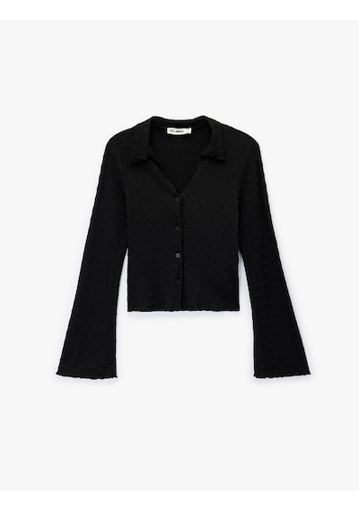 Koton Slim Fit Uzun Kollu Düğmeli Dokulu Klasik Yaka Bluz Siyah 6sal10137ık Siyah