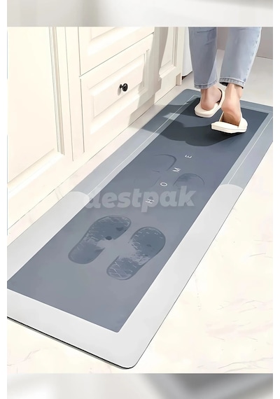 50x120cm Gri Ekstra Kalın Su Emici Kaymaz Tabanlı Gri
