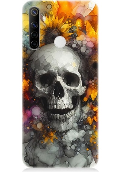 Realme 6i Uyumlu Alevli Kurukafa Patlaması Desenli Silikon Kılıf Çok Renkli