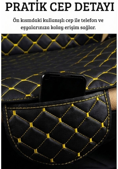 Ergonomik Cepli 3 Parça Oturak Deri Oto Minder Seti Sarı