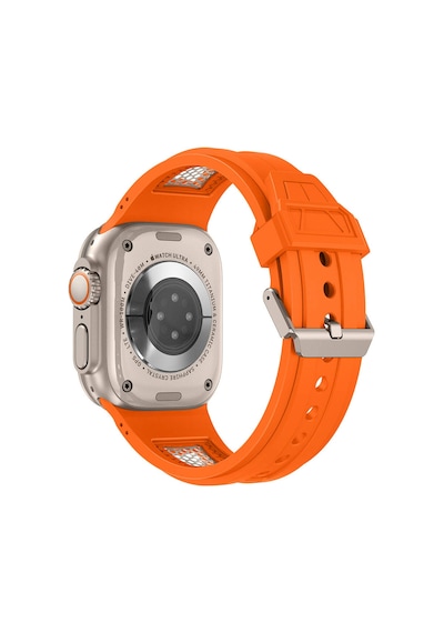 Apple Uyumlu Watch 44mm Zore Krd-117 Hava Alabilen Delikli Metal Süslemeli Desenli Silikon Kordon