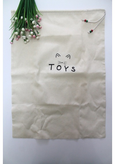 Toys Baskılı Büyük Boy Çok Amaçlı Büzgülü Oyuncak Torbası 50x70 Bej