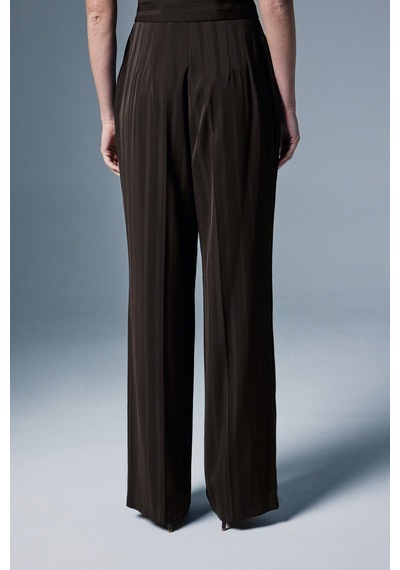 Sateen Anna Çizgili Pantolon - Kahve-137089 Kahve
