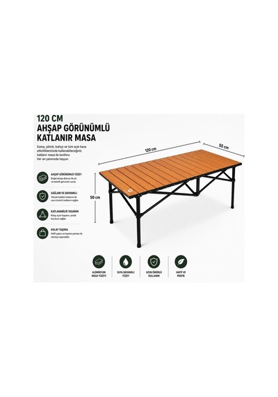 120x55x50 Cm Katlanır Kamp Ve Piknik Masası Hafif, Dayanıklı Ve Taşınabilir Ahşap