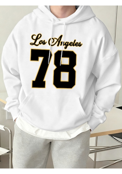 Startmore Startmorelos Angeles Numarası 78 Baskı Erkekler Sonbahar Hoody Yumuşak Cep Tişörtü Rahat Polar Eşofman Beyaz