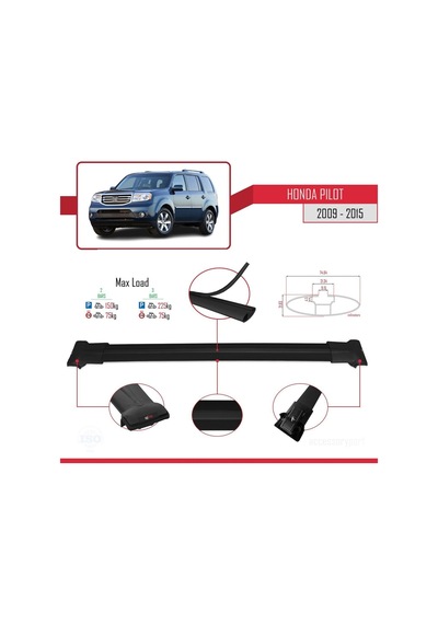 Honda Pilot 2009-2015 Arası İle Uyumlu Fly Model Ara Atkı Tavan Barı Siyah
