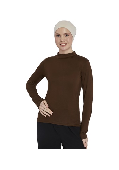 Altobeh Kadın Organik Uzun Kollu Balıkçı Yakalı Body Çikolata