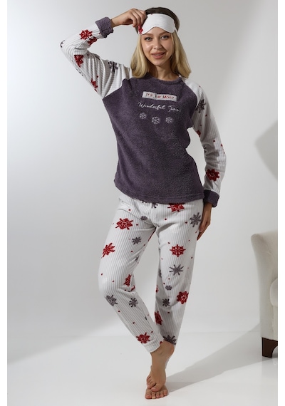 Fawn 5009 Peluş Welsoft Polar Kışlık Yumoş Kadın Pijama Takımı Koyu Gri