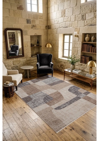 Focus Fo006a Bej Gri Modern Salon Koridor Yatak Ve Oturma Odası Halısı-1769