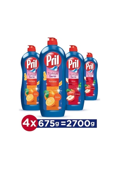 Pril Türkiye Serisi Portakal + Elma Kokulu Elde Yıkama Sıvı Bulaşık Deterjanı 4 x 675 ML