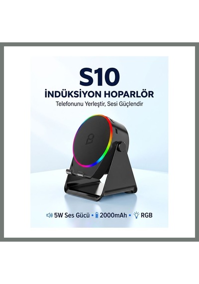 Bezos S10 5w Bluetooth + Temasıyla Ses Yükselten İndüksiyon Hoparlör 2000 Mah Rgb Işıklı Standlı 5in Speaker Mmbz