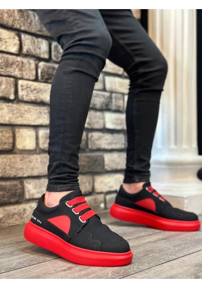 Ba0302 Boa Kalın Taban Bağcıksız Tarz Casual Siyah Kırmızı Erkek Ayakkabı