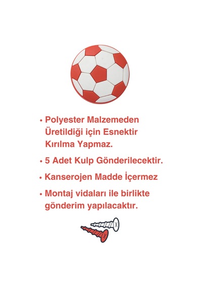 5 Adet Futbol Topu Çocuk Odası Mobilya Kulbu Seti - Polyester - Tek Vidalı Dolap Ve Çekmece Kulpları Kırmızı