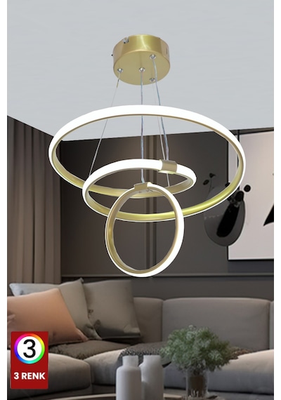 Mars 3 Renk Eskitme Gold Kasa Salon Led Avize Ledli Avize Büyük Salon Avizesi Kumandasız