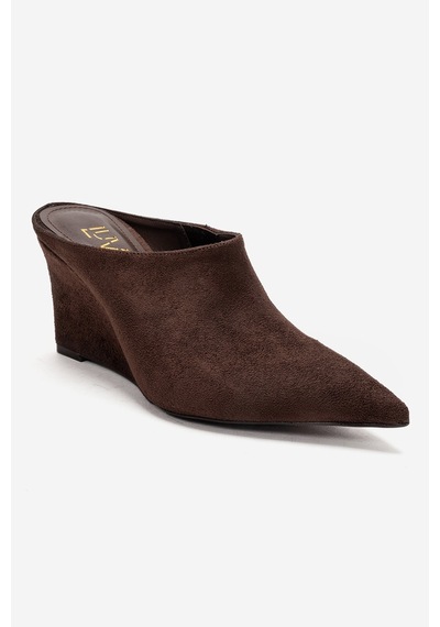 Luvishoes Senso Kahverengi Süet Sivri Burunlu Kadın Dolgu Topuklu Terlik Kahverengi