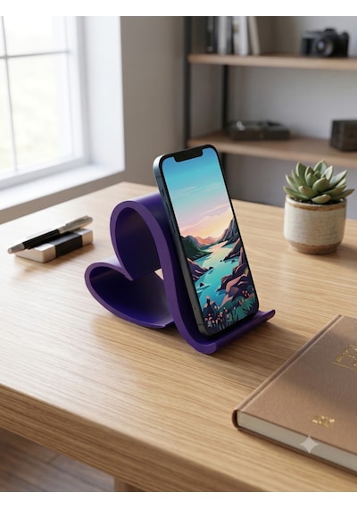 Kalp Tasarımlı Telefon Standı 3d Baskı Masaüstü Telefon Tutucu Mor