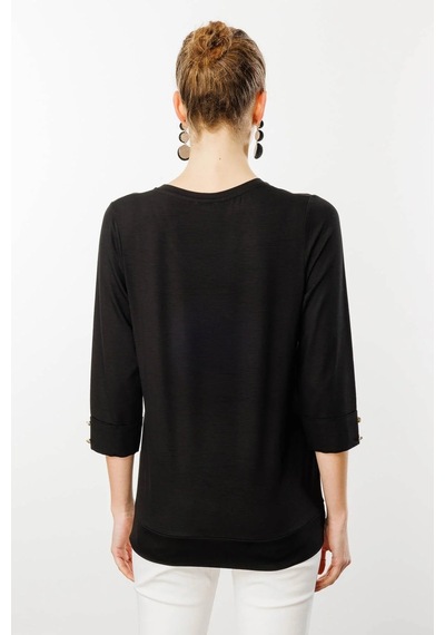 Desen Triko Kadın V Yaka Penye Bluz 25753 Siyah Siyah