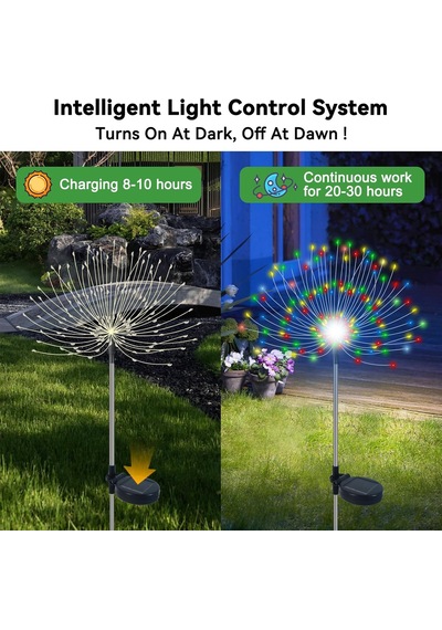 Solar Bahçe Işıkları Dış Mekan Su Geçirmez, 2'li Paket 120 Led Güneş Kutlama Süsü Işıkları Dekoratif Bahç