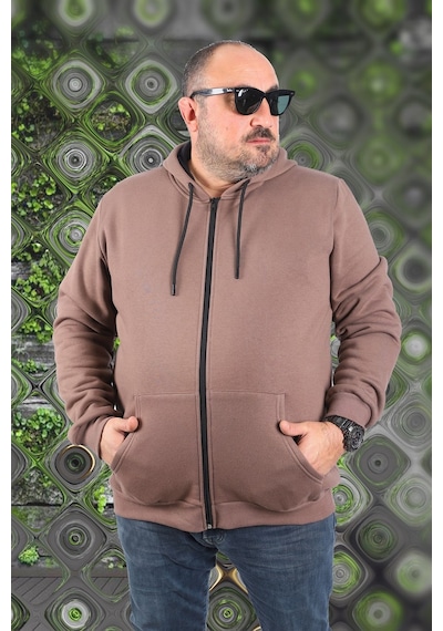 Moc Grande Mocgrande Büyük Beden Unisex Kapüşonlu 3Ip Sweat 11701 Taba