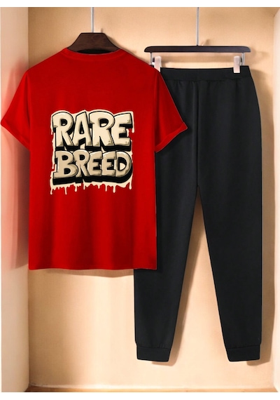 Uyguntarz Unisex Rare Breed Baskılı Eşofman Takımı Kırmızı