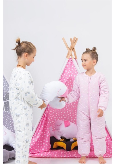 Cantoy Kız Erkek Çocuk Kalın Elyaf Dolgulu Premium Kalite 2.5 Tog Desenli Uyku Tulumu Pembe