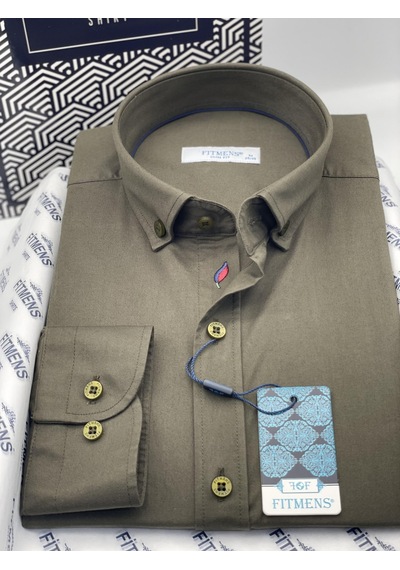 Slim Fit Uzun Kol Yıkamalı Gabardin Hediye Kutulu Erkek Gömlek Fs-001364 - Haki-1443