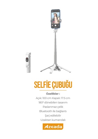 Jopus Bluetoothlu Ve Şarjlı Kumandalı - Selfie Çubuğu Tripod Özellikli
