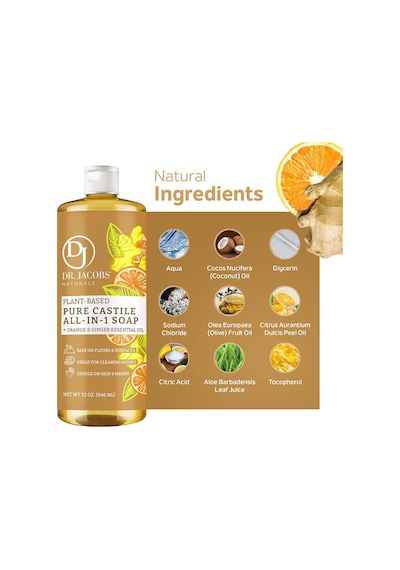 Dr. Jacobs Naturals Portakal Ve Zencefil Özlü Çok Amaçlı Bitkisel Kastil Sabun 946ml