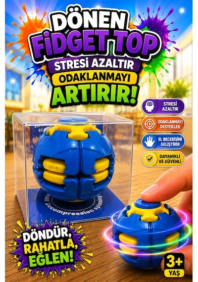 Bas Döndür Stres Topu Oyuncağı Spinball - Mavi