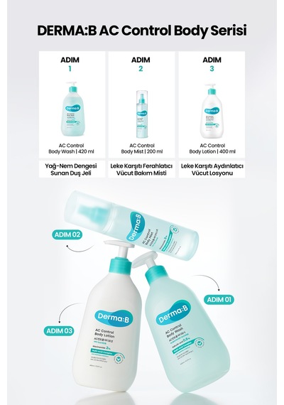 Akneye Eğilimli Ciltlere, Arındırıcı, Yağ-nem Dengesi Sunan Duş Jeli Derma:b Ac Control Body Wash Beyaz Sabun