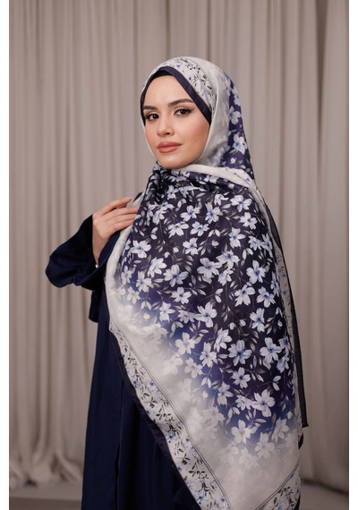 Mimiyum Flora Desen Soft Şal Lacivert