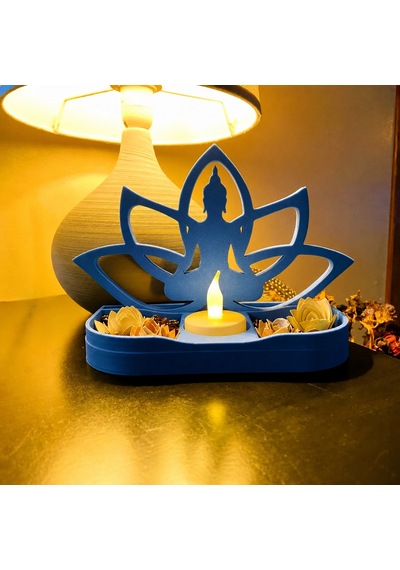 3d Baskı Lotus Buda Mumluk - Dekoratif Tealight Mumluk-mavi Diğer