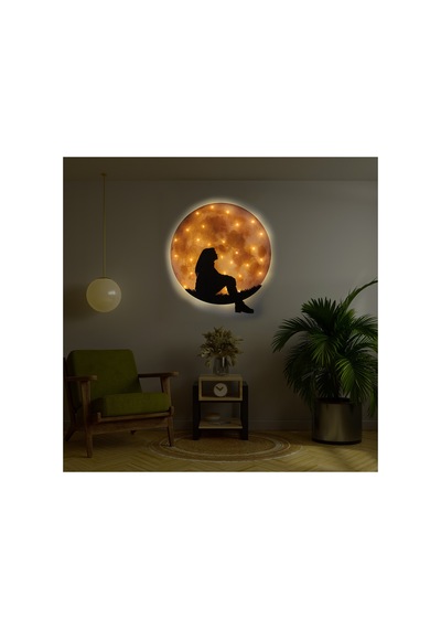 Kişiselleştirilebilir Led Işıklı Epoksi Cam Katmanlı Tablo Gloria Dolunay Sarı - 738170453 Sarı