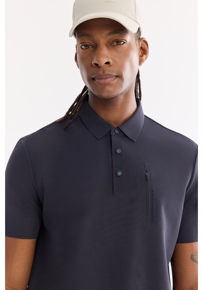 Avva Erkek Lacivert Kıvrılmaz Polo Yaka Kırışmaz Hızlı Kuruyan Teknik Kumaş Regular Fit T-shirt A61y1095