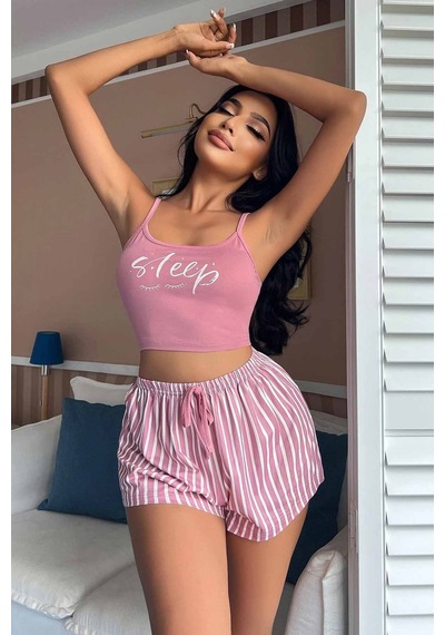 Merry See Askılı Sleep Basklı Sortlu Pijama Takımı 001