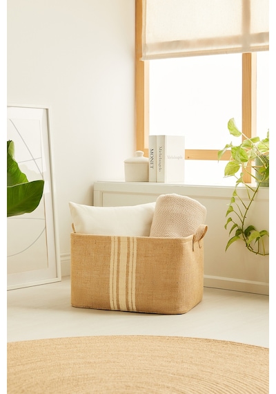 Ocean Home Textile Çizgili Jüt Sepet 42 x 31 x 25 cm