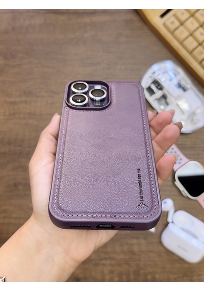 Apple iPhone 14 Pro Max Uyumlu Premium Deri Dokulu Darbelere Karşı Dayanıklı Nazal Silikon Kılıf Mor